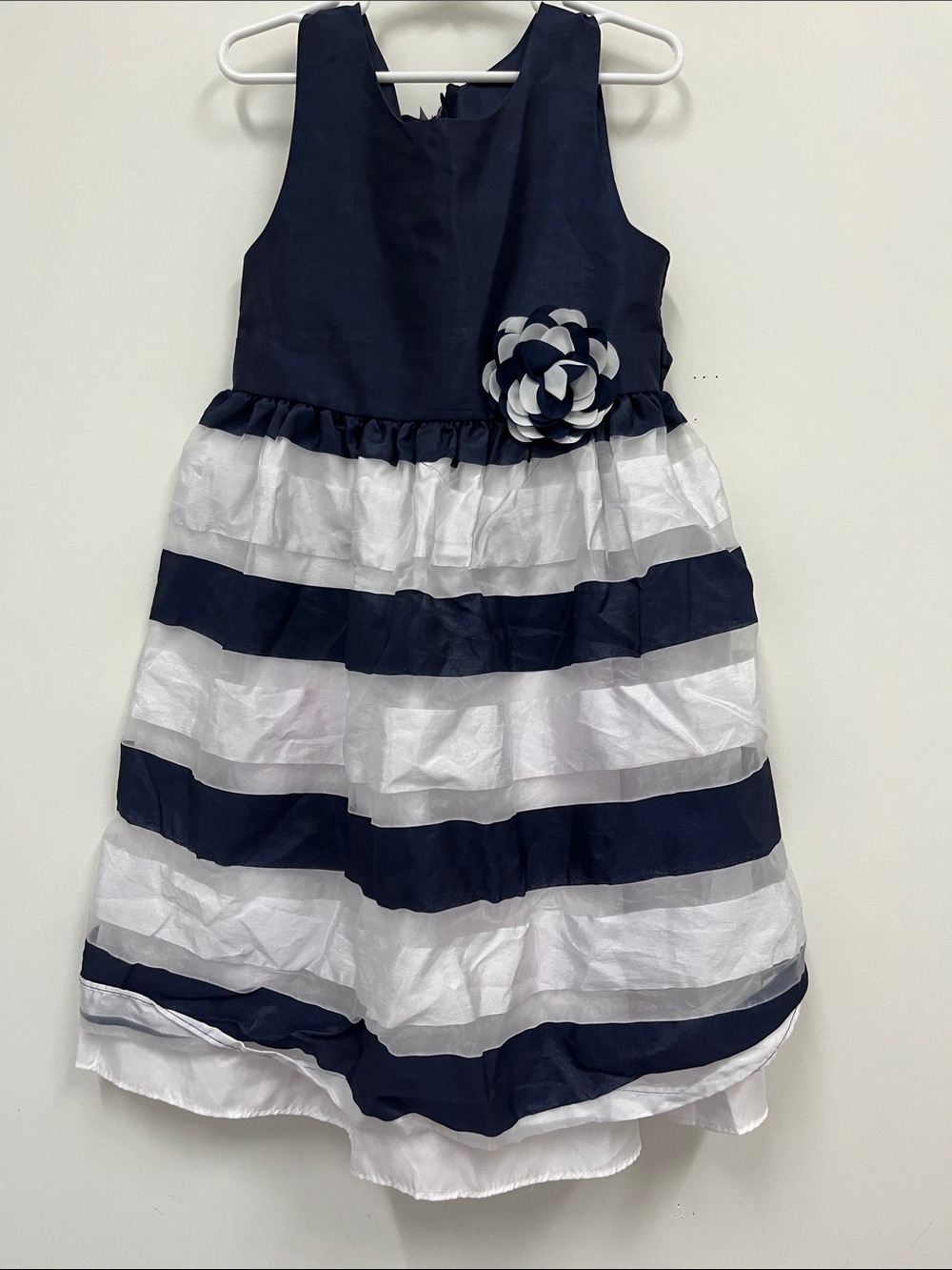 La Princessa Navy and White Striped Flower-Applique Formal Dress size 6x